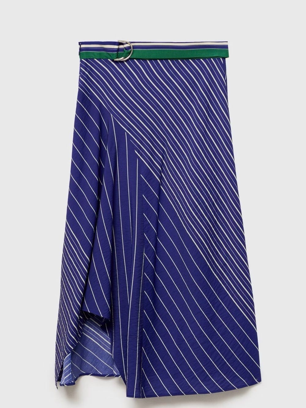 Striped Blue Midi Skirt Set with Contrast Belt